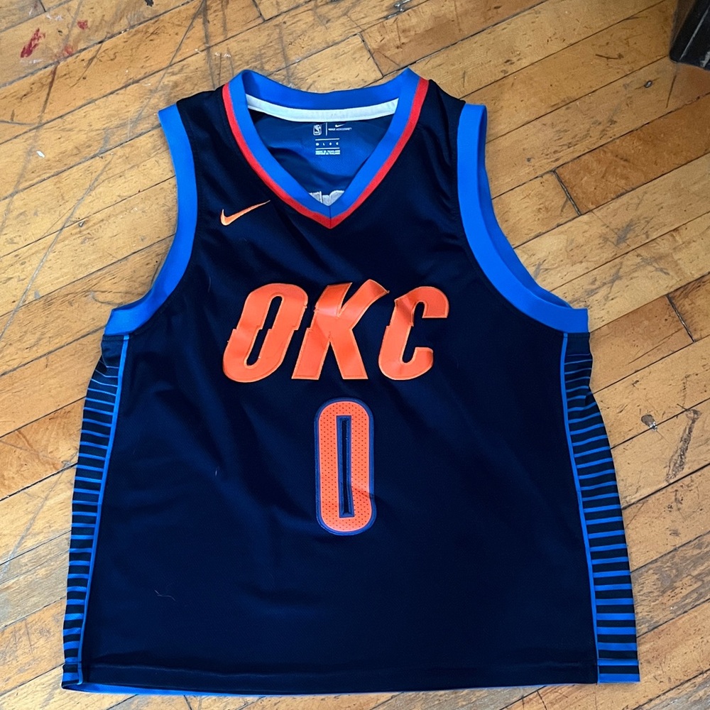 Nike OKC Thunder Navy & Orange #0 Basketball Jersey